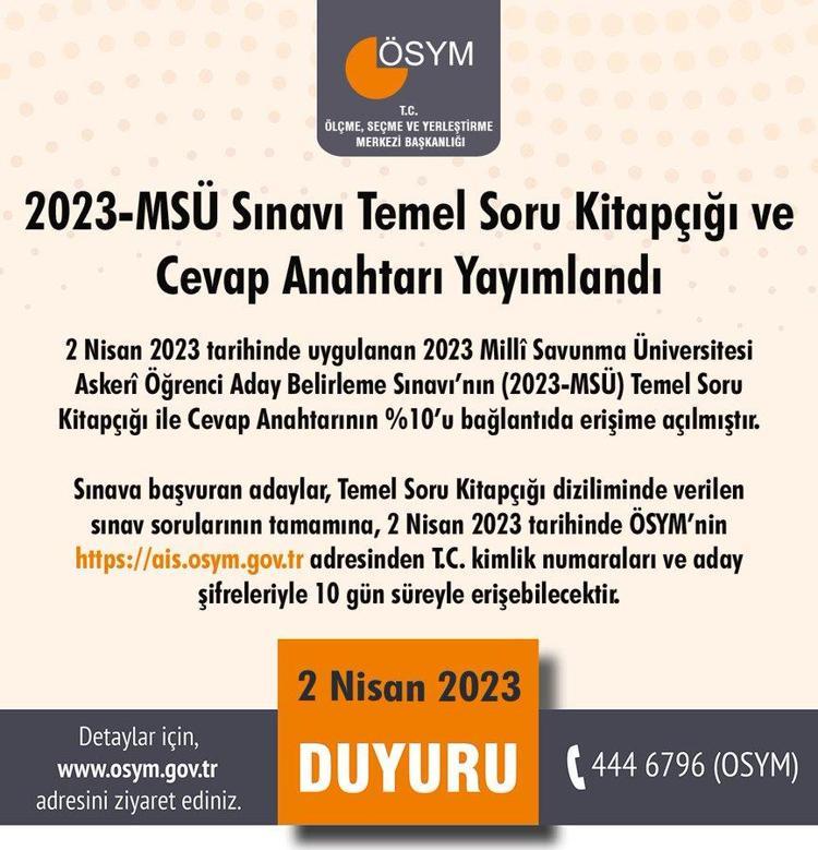 MSÜ 2023 Temel Soru Kitapçığı ve Cevap Anahtarı Yayında MSÜ soruları