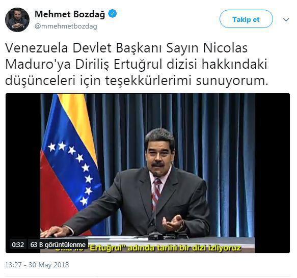 Venezuela Devlet Başkanı Nicolas Madurodan Diriliş Ertuğrul dizisine övgü
