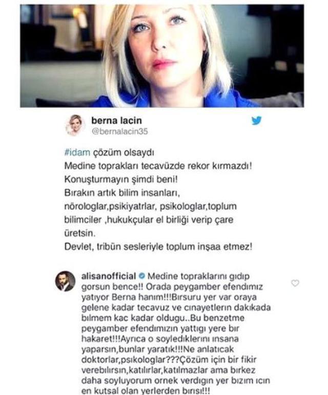 Berna Laçinin Medine tweetine Alişan tepki gösterdi