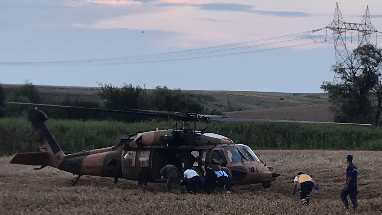 Çorluda kaza bölgesinde helikopter desteği