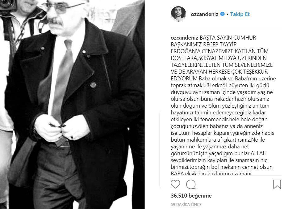 Babası vefat eden Özcan Deniz Cumhurbaşkanı Erdoğana teşekkür etti