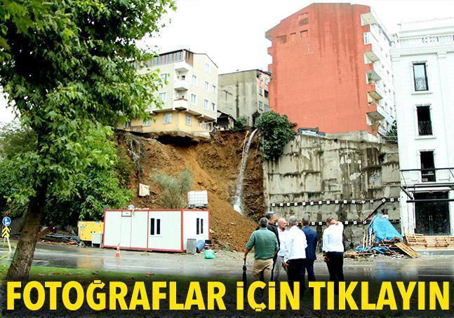 İstanbul Beyoğlunda toprak kayması Boşaltılan bina çöktü