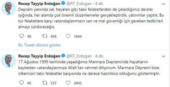 Cumhurbaşkanı Erdoğandan 17 Ağustos mesajı