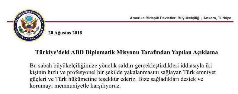 ABDden Türkiyeye teşekkür mesajı