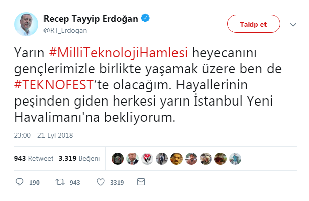 Cumhurbaşkanı Erdoğan: Yarın ben de TEKNOFEST’te olacağım