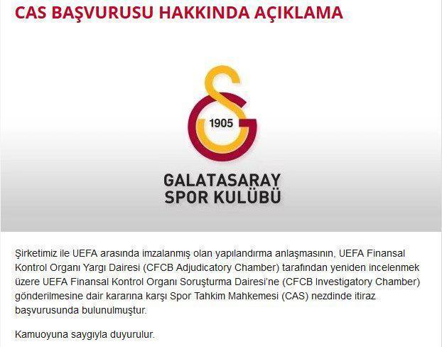 Galatasaraydan CASa itiraz başvurusu