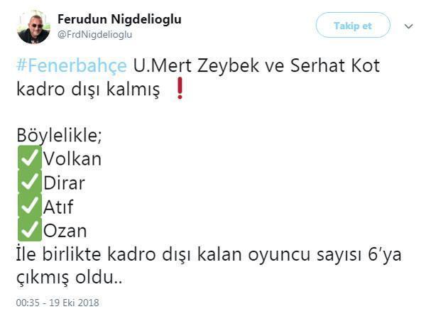 Fenerbahçede Uygar Mert ve Serhat Kot kadro dışı kaldı iddiası