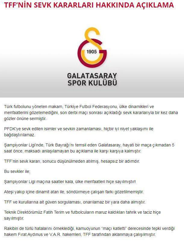 Galatasaraydan flaş açıklama