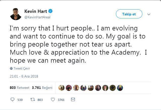 Kevin Hart Oscar sunuculuğundan çekildi