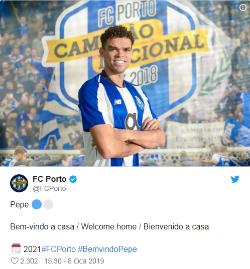 Pepe, Portoya geri döndü