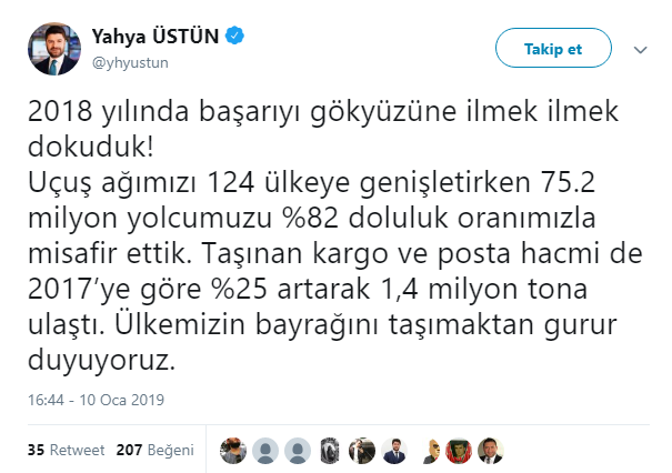 Türk Hava Yollarında doluluk oranı yüzde 80 oldu