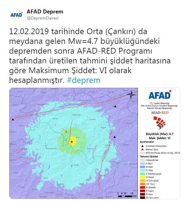 AFADdan Çankırıdaki depremle ilgili açıklama
