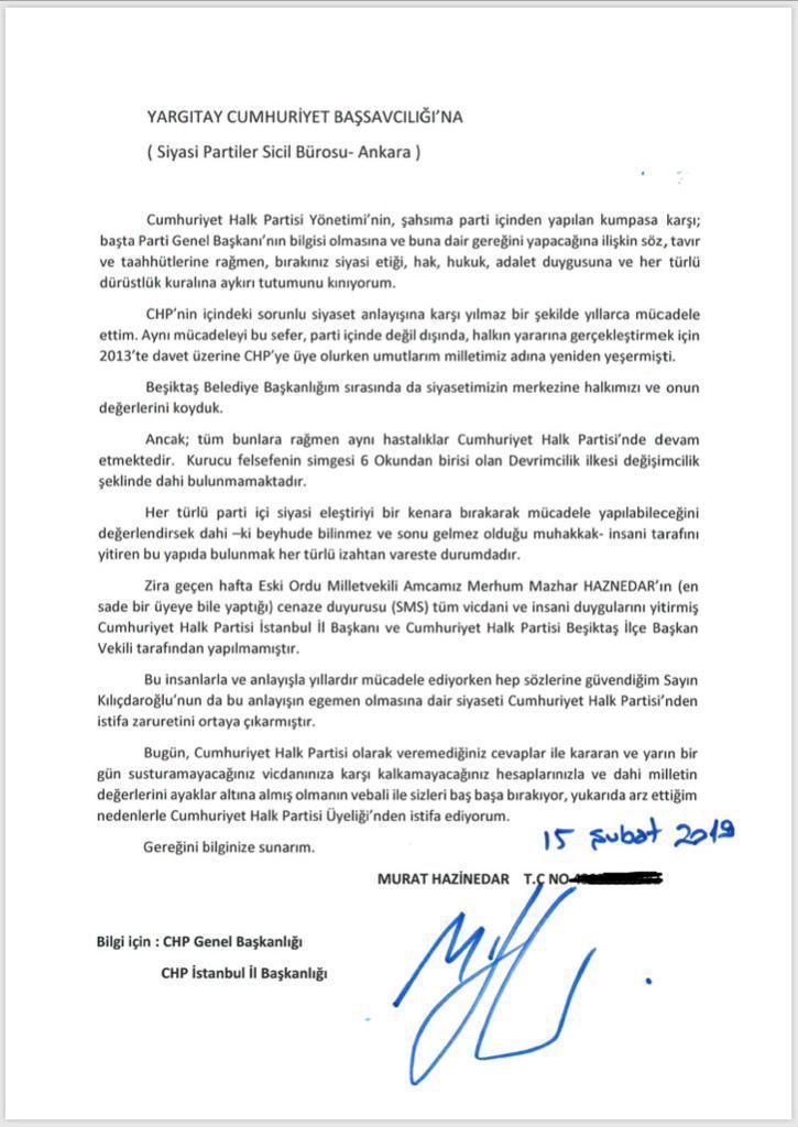 Son dakika: Murat Hazinedar CHPden istifa etti