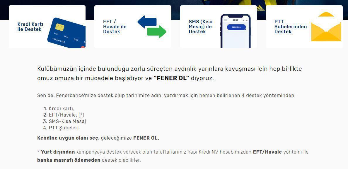Fener Ol projesi için ne kadar toplandı Fenerbahçe’ye bağış nasıl yapılır