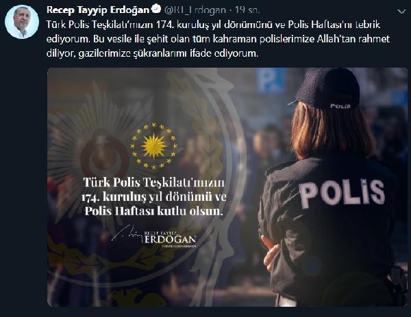 Erdoğandan, Polis Haftası mesajı