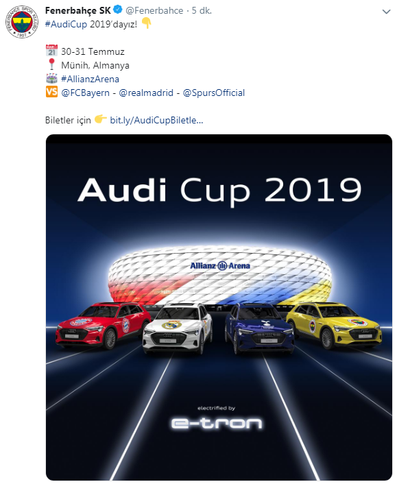 Fenerbahçe, Audi Cup 2019a katılacak