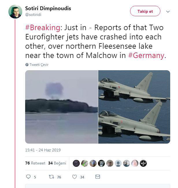 Son dakika Almanyada iki askeri jet havada çarpıştı