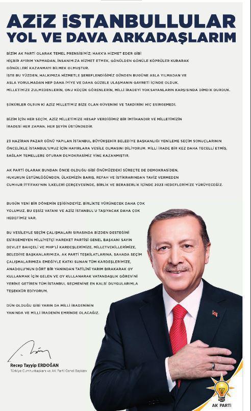 Cumhurbaşkanı Erdoğan: Milli iradenin yanında ve milli iradenin emrinde olacağız