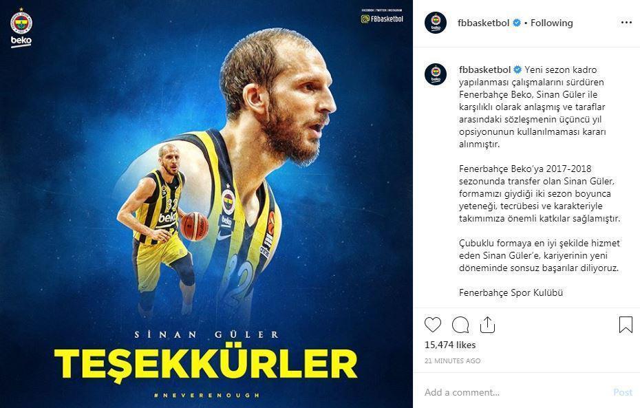 Fenerbahçe Beko’da Sinan Güler ile yollar ayrıldı