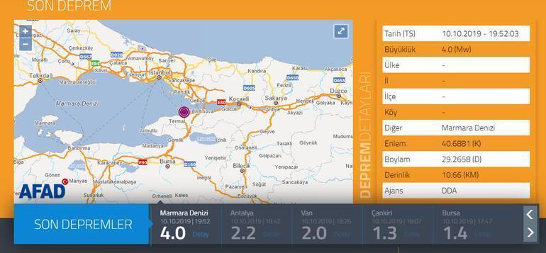Marmara Denizinde 4,0 büyüklüğü deprem