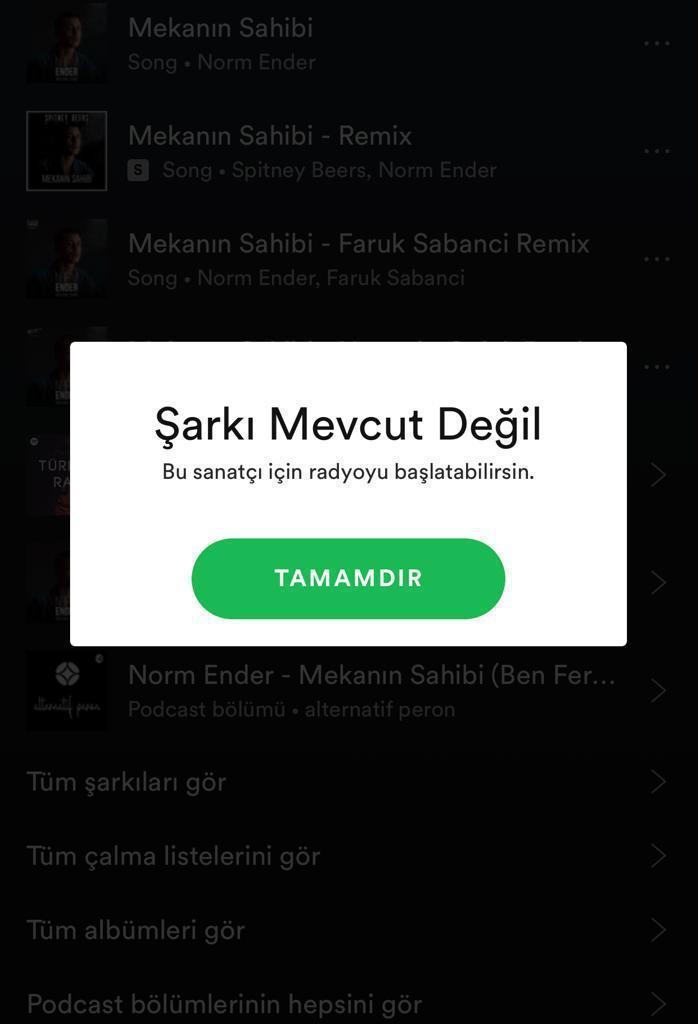 Norm Enderin Mekanın Sahibi şarkısı Spotifydan kaldırıldı