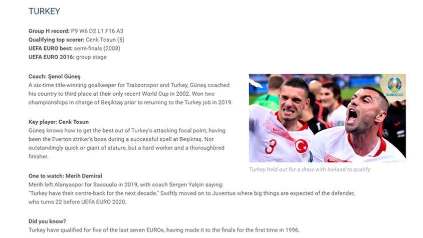 UEFA, Türkiye için hazırladığı sayfada 2 futbolcuya dikkat çekti