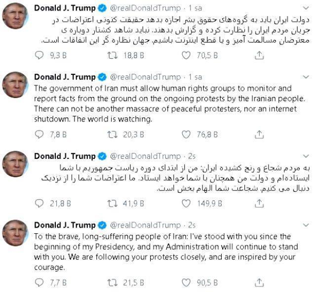 Trump, İranlıların protestolarına Farsça tweet ile destek verdi