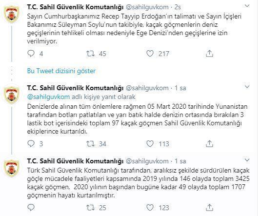 Türk Sahil Güvenlik Komutanlığı Twitter hesabından paylaştı