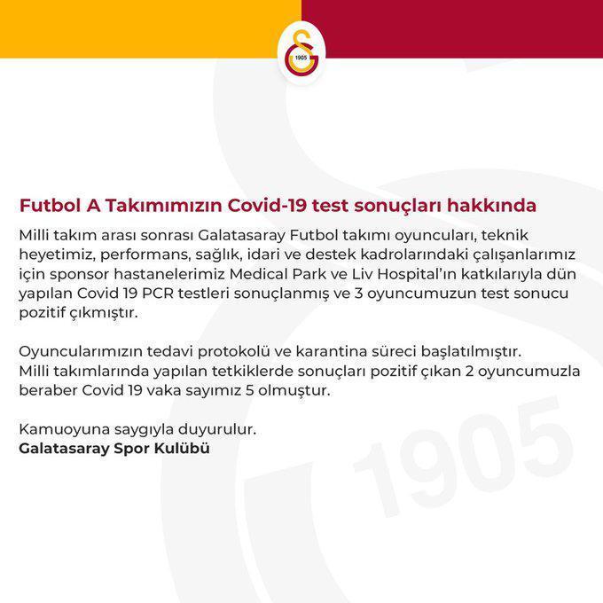 Galatasarayda 3 oyuncuda daha corona virüs çıktı