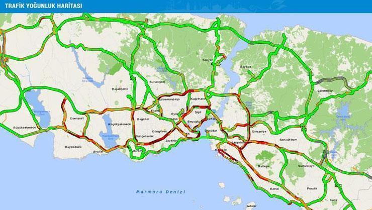 Son dakika: İstanbulda trafik yoğunluğu yüzde 63 İBB haritasına yansıdı