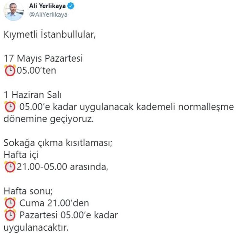 İstanbul Valisinden son dakika sokağa çıkma yasağı açıklaması Hafta içi...