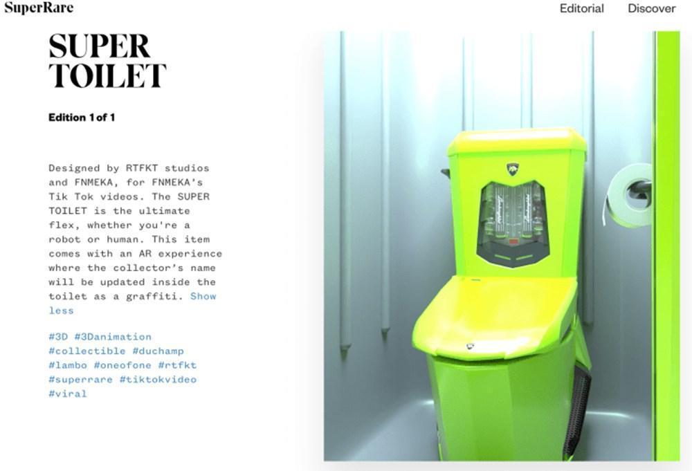 Robot rapçinin tuvalet NFTsi 6500 dolara satıldı