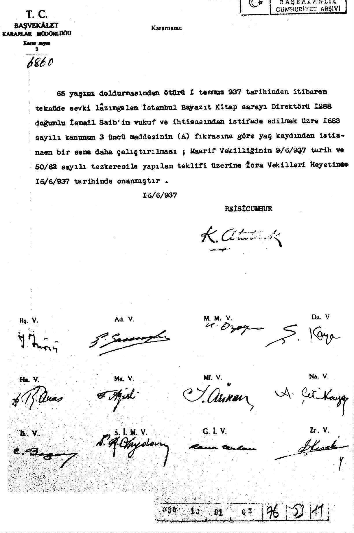 Atatürkün İsmail Saib Sencer için imzaladığı kararname ortaya çıktı
