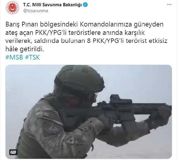 Son dakika: PKK/YPGli 8 terörist etkisiz hale getirildi Bakanlık açıkladı