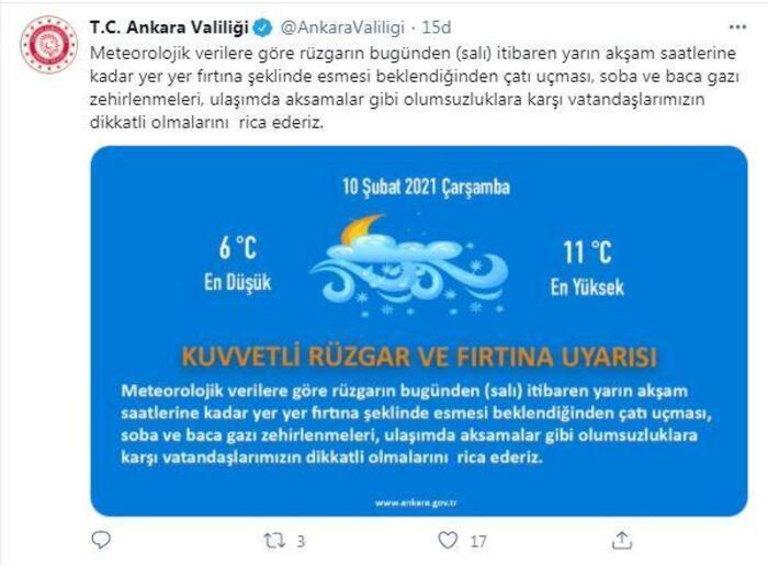 Ankara Valiliği vatandaşları uyardı: Yarın akşama kadar sürecek