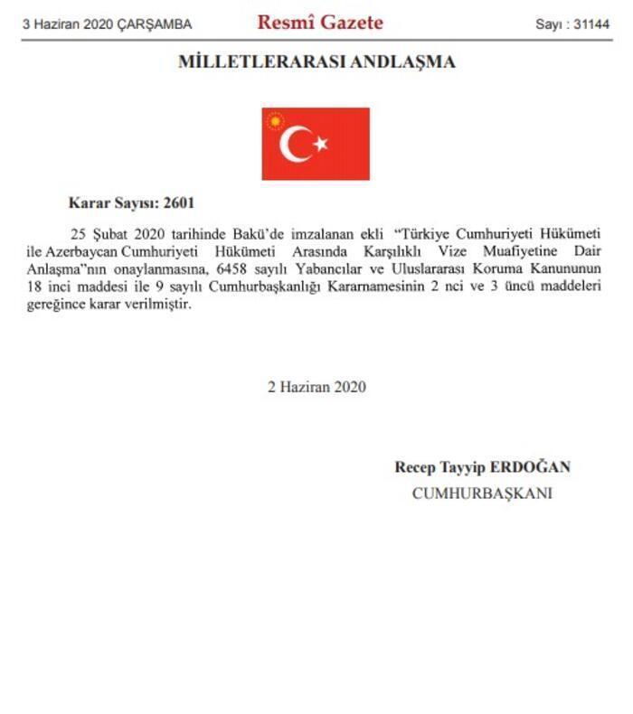 Türkiye ve Azerbaycan vize kaldırdı