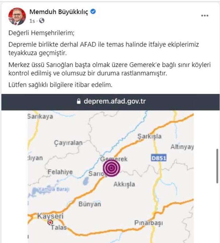 Kayseride korkutan deprem