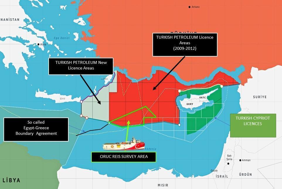 Bakanlık, Yunanistanın iddialarına karşı Oruç Reisin faaliyet sahasını gösteren haritayı paylaştı