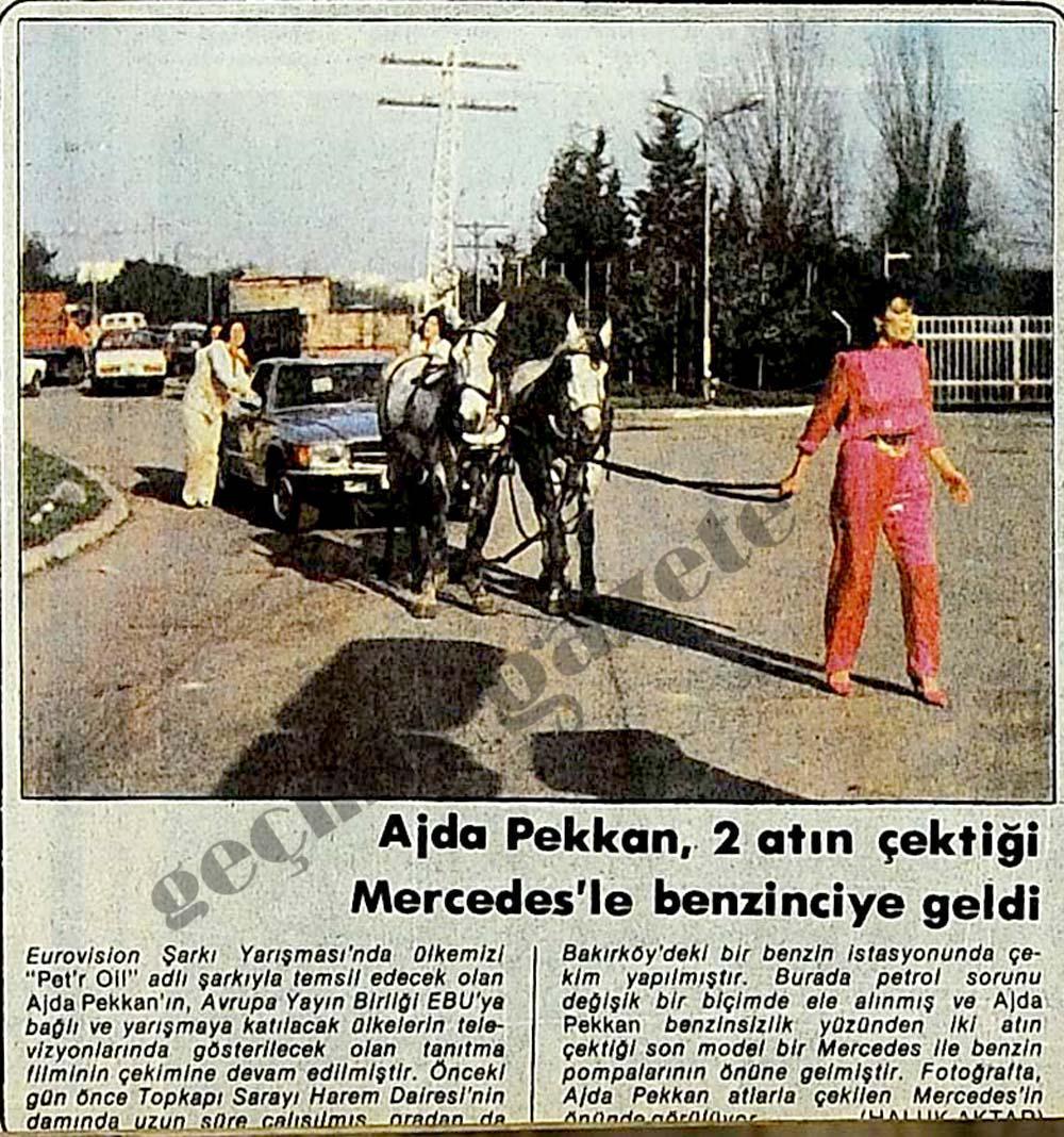 Geçmiş Gazete- Yıl 1980: Ajda Pekkan 2 atın çektiği Mercedesle benzinciye girdi