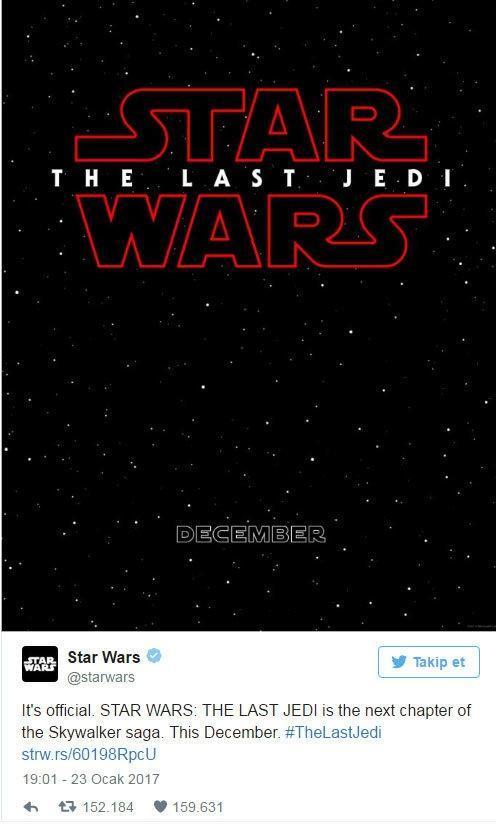 Star Wars serisinin yeni filmi: The Last Jedi
