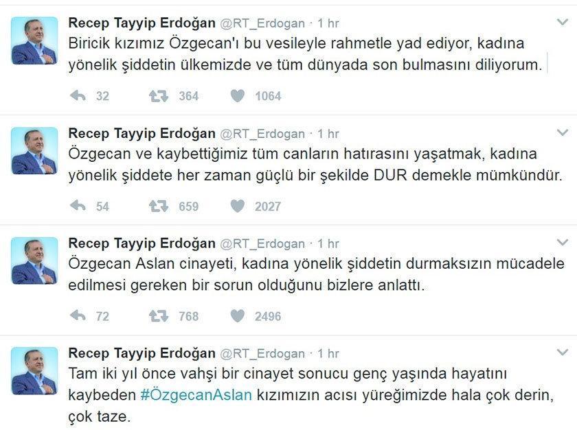 Cumhurbaşkanı Erdoğandan Özgecan Aslan için anma mesajı