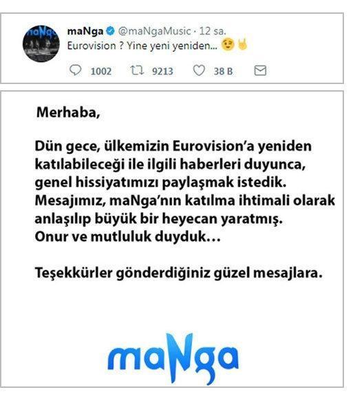 Eurovisionda Türkiyeyi temsil edecek denilen Mangadan açıklama