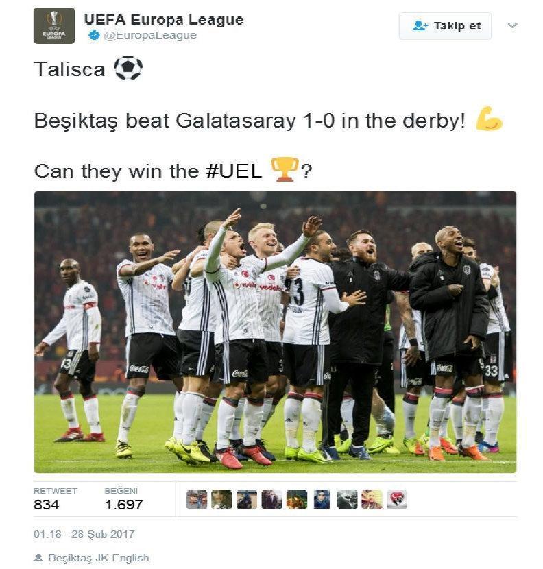 UEFAdan Beşiktaş paylaşımı