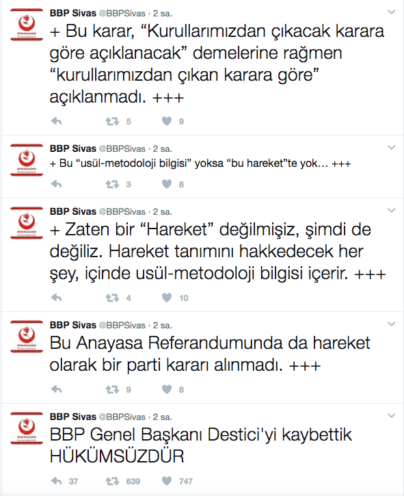 BBP Sivas İl Başkanlığından BBP Genel Başkanı Mustafa Desticiye sert tepki
