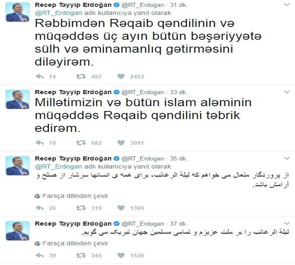 Cumhurbaşkanı Erdoğan Regaip kandili mesajı