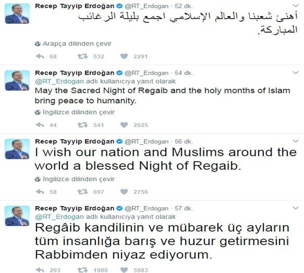 Cumhurbaşkanı Erdoğan Regaip kandili mesajı