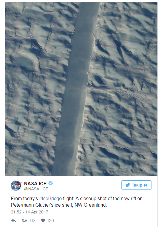 NASA, Petermann Buzulu üzerindeki dev yarığı görüntüledi
