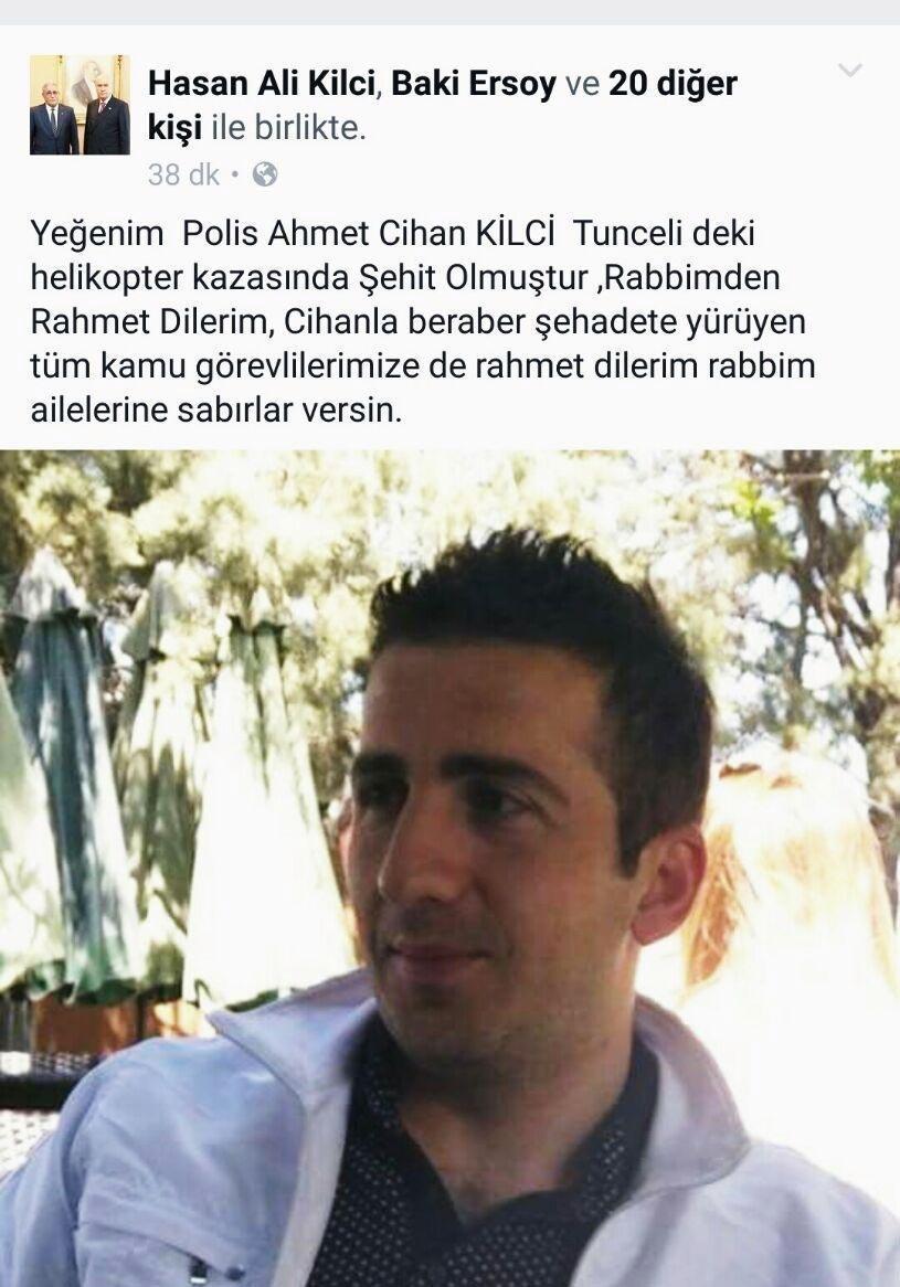 Tunceli’deki helikopter kazasında şehit olan polis Ahmet Cihan Kilcinin acı haberi ailesine ulaştı