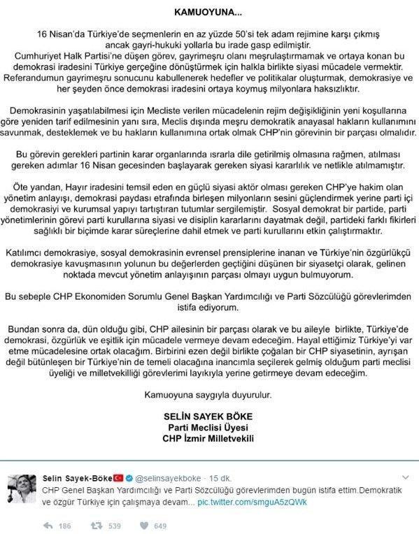 Selin Sayek Böke CHPdeki görevlerinden istifa etti