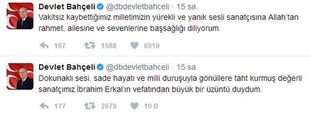 Bahçeliden İbrahim Erkal mesajı: Milli duruşlu sanatçımızı kaybettik